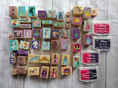 Wooden Disney Princess Rubber Stamps: Melissa & Doug Lot Of 50  And 4 Ink Pads • $40