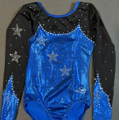 $20 • Buy Dreamlight C 10-12 Rhinestone Competition Gymnastics Dance Leotard Black / Royal
