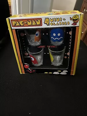 Pac-Man Video Arcade Game Set Of 4 Mini-Glasses Shot Glasses  - BRAND NEW • $24.99