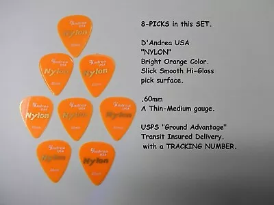 Vintage Guitar Picks Lot Of 8 D'Andrea NYLON Guitar Picks .60mm BRIGHT ORANGE • $10.94