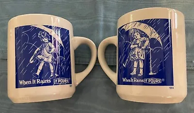 2-Vintage When It Rains It POURS 1914 Morton's Salt Coffee Tea Cup Mug 10 Oz. • $7.99