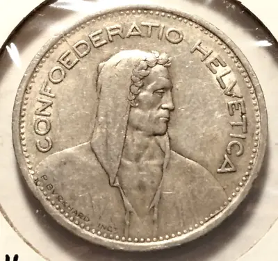 1953  Switzerland  5 Francs Coin - .835 Silver- KM#40 - Combined Ship  (SI#0008) • $17.50