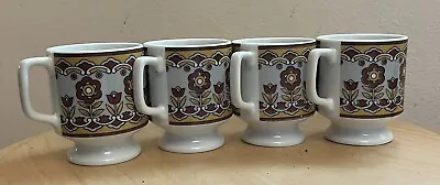 Vintage MCM Coffee Mugs Red Floral Pattern Set Of 4 Unbranded EUC • $16.99