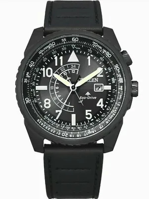 Citizen Eco-Drive Promaster Nighthawk Dual Time Leather Men’s Watch BJ7135-02E • $299.95