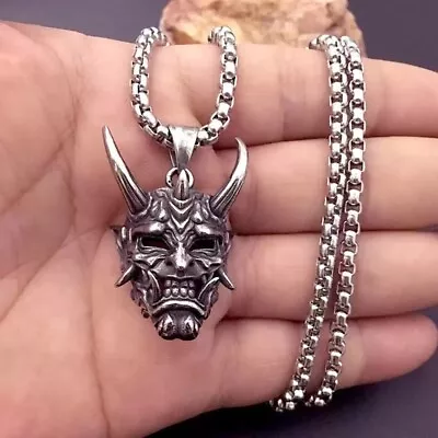 Hannya Mask Pendant Necklace Samurai Devil Mask Gothic Punk Gift • £6.99