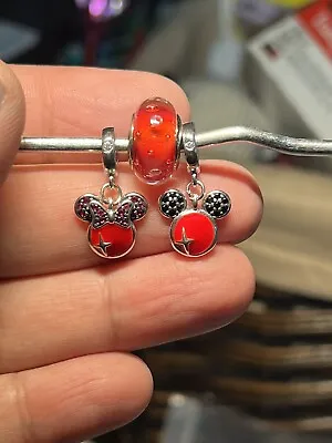 Mickey Minnie Mouse Red Enamel S925 4 Euro & Pan Bracelet Red Murano Fizz Bead • $38.90