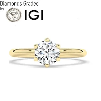 IGILab-Created F/VS1 2ct Round Diamond 6 Claw Engagement Ring 18K Yellow Gold • £1328