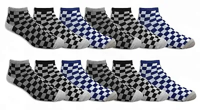 Checker Board Design Thin Lightweight Low Cut Ankle Socks (Pack Of 12) • $11.95