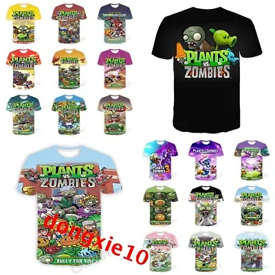 Kids Plants Vs. Zombies 3D T-shirt Casual Short Sleeve Tee Tops Pullover Gift • £5.39