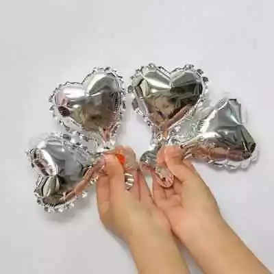 50 Pack 12in Heart Shaped Metallic Silver Mini Balloons Party Decoration • $14.98