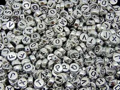 7mm Metallic Silver Round Letter Coin Beads Jewellery Kids Craft Beading UK ML  • £2.19