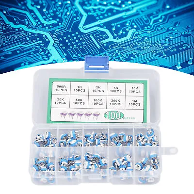 100Pcs Variable Resistor 10 Values 500R To 1M RM065 Trimmer Potentiometer Kit • $8.91