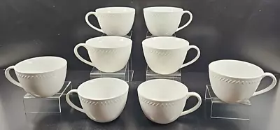 8 Martha Stewart Acorn Cups Set White Embossed Stoneware Coffee MSE Everyday Lot • $59.67