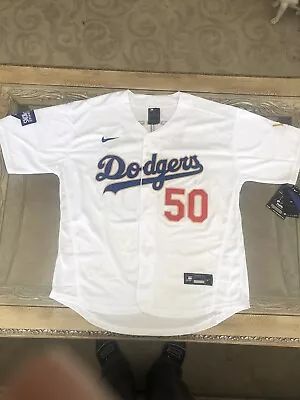 Mookie Betts Jersey NEW Mens Large White World Series Patch Los Angeles Dodgers • $54