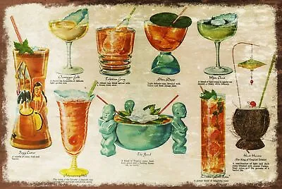 £6.99 • Buy Tiki Bar Cocktail Drinks Menu Aged Look Vintage Style Metal Sign Bar Pub Mancave