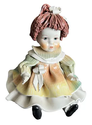 Zampiva Vintage Cute Girl Signed Italian Ceramic Spaghetti Hair Doll  15 Cm • £25