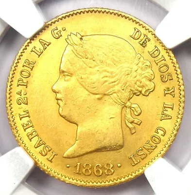 1868 Spain Philippines Gold 4 Pesos G4P Coin - NGC Uncirculated Detail (UNC MS) • $992.75