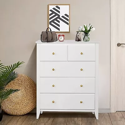 5 Drawer Dresser For Bedroom Chest Of Drawers With Tall Storage Cabinet - White • $154