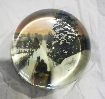 Antique (?) Winter Sleigh Ride Glass Paper Weight Christmas Horse Drawn Vintage • $74.99