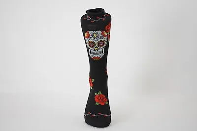 Men's Sugar Skull Roses Halloween Novelty Crew Socks Shoe Size 6-12.5 • $9.99