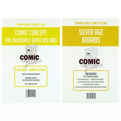 Comic Concept RESEALABLE Comic Bags And Backing Boards -- SILVER -- Great Value! • $41.06