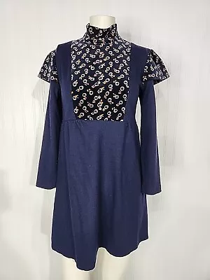 Vtg 70's Navy Blue Wool Blend Knit Mod Mini Dress Fit And Flare Sz 3/4 Juniors • $19.99