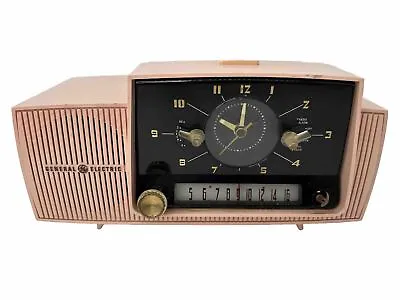 1957 Pink GE Model C-416 Tube AM Clock Radio Atomic Age Vintage Mid Century MCM • $112.49