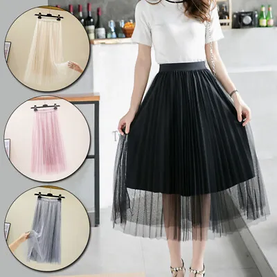 £9.92 • Buy Women High Waist Long Skirt Mesh Maxi Skirt Sheer Net Tulle Pleated A Line Dress