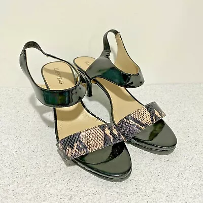 Ellen Tracy 9M Black Patent & Snakeskin Shoes 'Vinnie' Sandals Dressy High Heels • $29.97