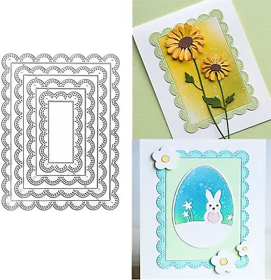 4Pcs/Set Rectangle Frame Metal Die Cuts Stitched Scalloped Nesting Tag Backgrou • $17.99