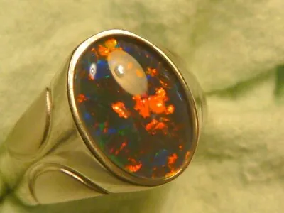 Mens Opal Ring Sterling Silver Natural Opal Triplet 14x10mm Oval . Item 190985. • $173.07