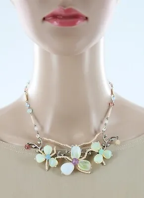 Vintage Unworn Czech Bead Bohemian Glass Flower Necklace #GN24 • $11.99