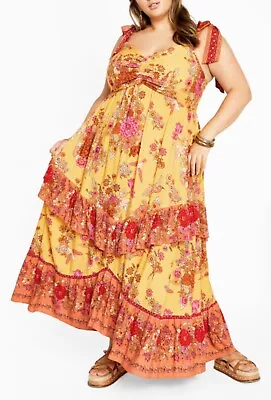 CITY CHIC Abigail Maxi Dress Sunflower Plus Size XS/14 [RRP $139.95] • $55