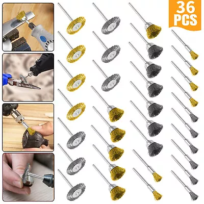 36x Steel Brass Wire Wheel Bowl Pen Polishing Wheel Cup Pen Brush Drill Bit Set • $11.98