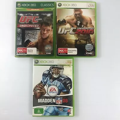 Microsoft Xbox 360 Sports Game Bundle X 3 UFC 2009 2010 & Madden NFL 08 • $13.99