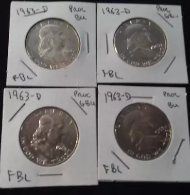 Uncirculated 1963-D Franklin Half Dollars Gem BU-Bell Lines-90% Silver-Lot Of 4 • $55