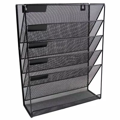 Wall Mounted Magazine Holder Literature Document File Rack Storage Metal Black • £19.99