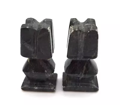Vintage Rooks Black Dk Gray Onyx Stone Aztec Replacement Chess Pieces Set Of 2 • $19.99