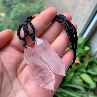 Rose Quartz Necklace Natural Pink Crystal Hexagon Point Pendant Necklace • $16.90