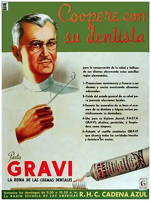 7657.Pasa Gravi.dental Creme.dentist Holds Dentail Mirror.POSTER.art Wall Decor • $45