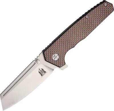 Komoran Liner Lock Knife Black & Red Carbon Fiber Handle Plain Stonewashed KO021 • $24.99