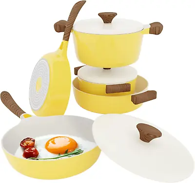 $194.49 • Buy 8 Piece Ceramic Nonstick Cookware Set, Induction, Pots With Lids, Pans, Yellow
