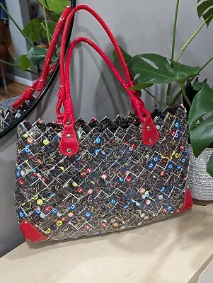 Nahui Ollin Candy Wrapper Subway Metro Purse Large Tote Multicolor • $50