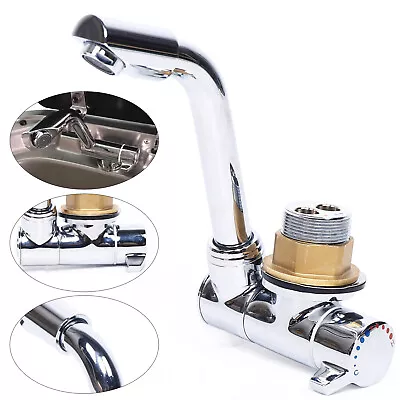 RV Caravan Copper Faucet Foldable Marine Boat Faucet Hot/Cold Water Swivel Tap • $71.25