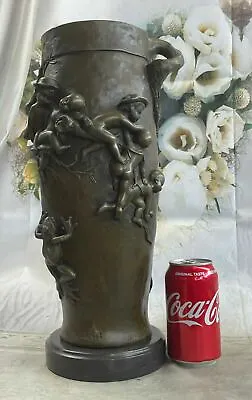 Art Sculpture Bronze Copper Marble Grapes Kid Child Crock Bottle Pot Vase Statue • $279.50