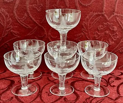 Stuart Crystal Woodchester Fern 7 X Champagne Sherbet Coupe Saucer England • $65