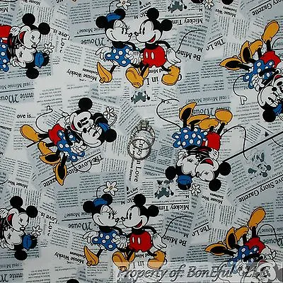 BonEful Fabric FQ Cotton Quilt B&W Red Dot Minnie Mickey Mouse Disney Newspaper • £6.24
