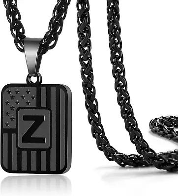 Initial A-Z Necklace For Men Boys American Flag Stainless Steel Letter Pendent  • $30.14