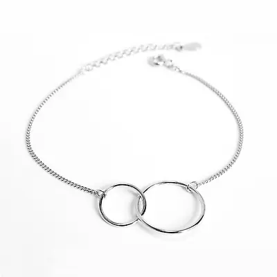 Sterling Silver Eternity Infinity Double Circles CURB Chain Bracelet • £12.65