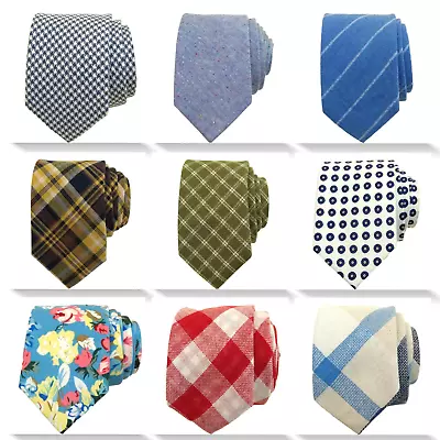 Mens Slim Tie 2.75 Linen Solid Check Houndstooth Necktie Spring Summer Wedding • $12.88